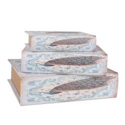 Clayre & Eef Storage Box Set of 3 Books 27/22/17 cm Blue Wood