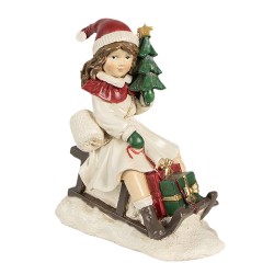 Clayre & Eef Decorative Figurine Girl 10x6x12 cm Beige Plastic Sled