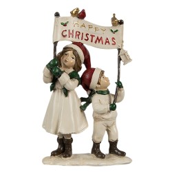 Clayre & Eef Decorative Figurine Children 14x7x23 cm White Red Plastic Happy Christmas