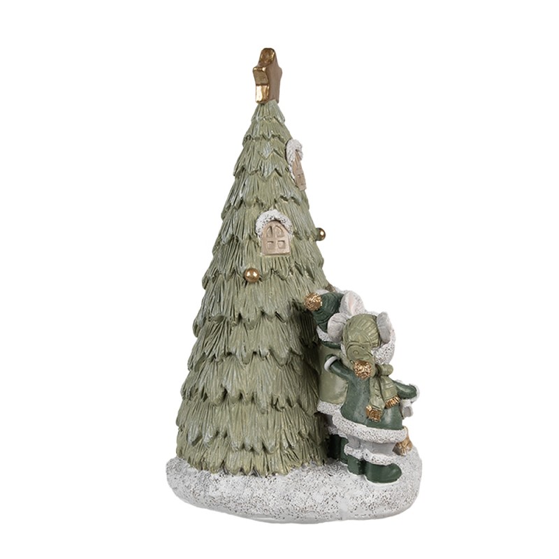 Clayre & Eef Decoratie Huis met LED Kerstboom 12x11x17 cm Groen Kunststof Muis