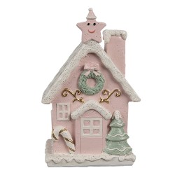 Clayre & Eef Lebkuchenhaus mit LED 15 cm Rosa Kunststoff