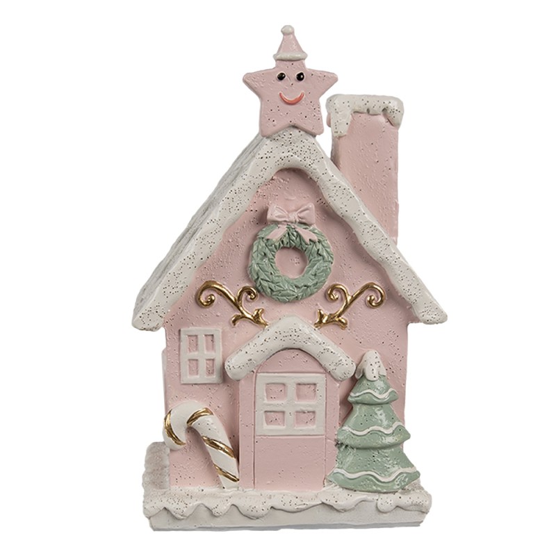 Clayre & Eef Gingerbread house met LED 15 cm Roze Kunststof