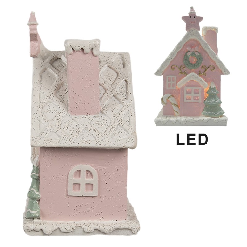 Clayre & Eef Gingerbread house with LED 15 cm Pink Plastic