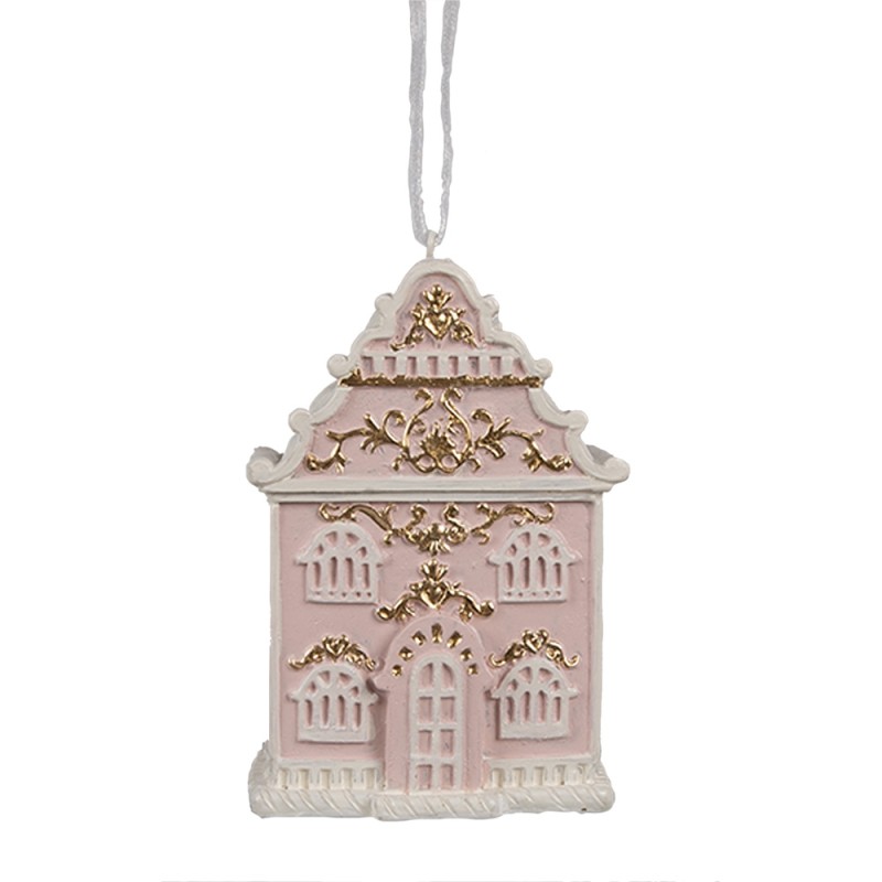 Clayre & Eef Ornamento Natalizio Casa di pan di zenzero 6x4x9 cm Rosa Plastica