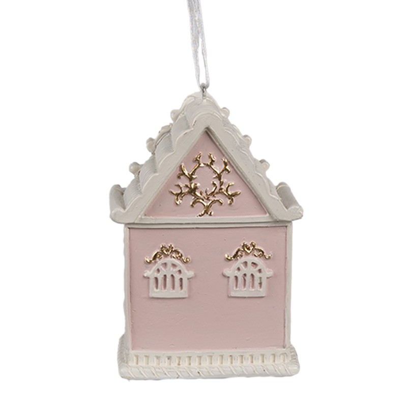 Clayre & Eef Kersthanger Gingerbread house 6x4x9 cm Roze Kunststof