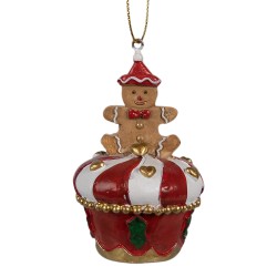 Clayre & Eef Christmas Ornament Gingerbread man Ø 5x8 cm Red Plastic