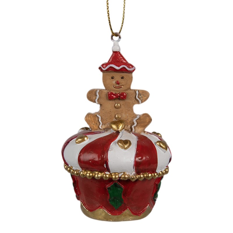 Clayre & Eef Ornement de Noël Bonhomme en pain d‘épice Ø 5x8 cm Rouge Plastique