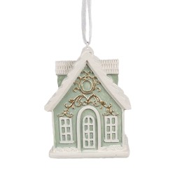 Clayre & Eef Christmas Ornament Gingerbread house 6x4x8 cm Green Plastic