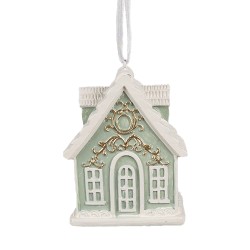 Clayre & Eef Kersthanger Gingerbread house 6x4x8 cm Groen Kunststof