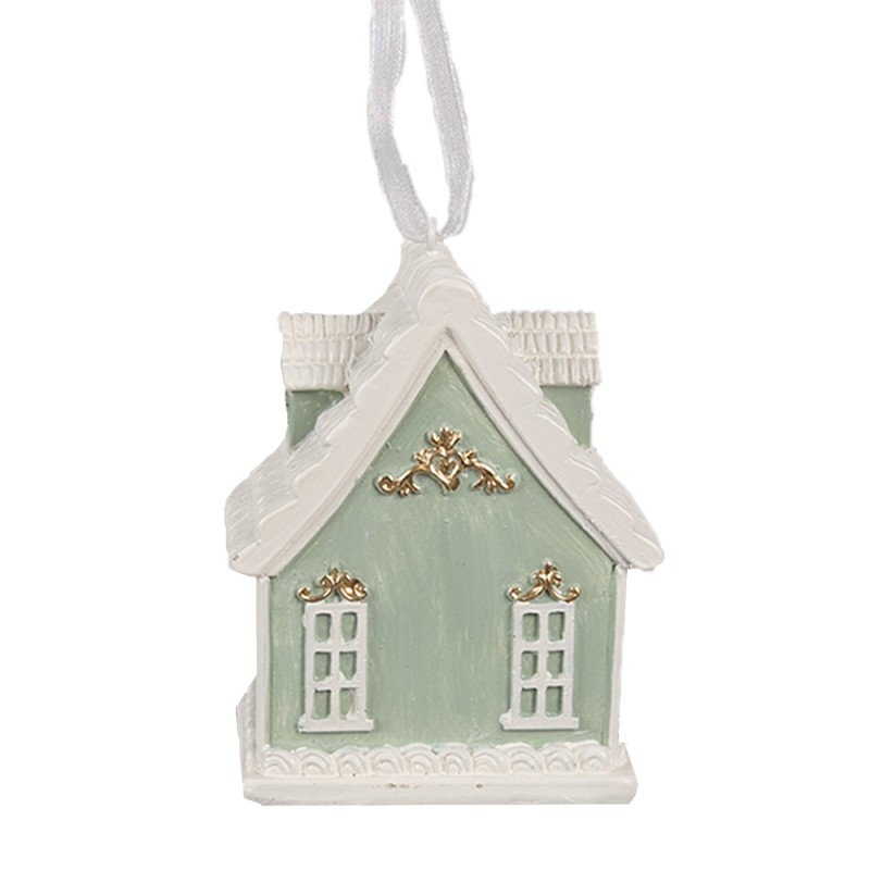 Clayre & Eef Ornement de Noël Maison en pain d'épices 6x4x8 cm Vert Plastique