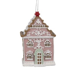 Clayre & Eef Ornement de Noël Maison en pain d'épices 6x4x9 cm Rose Plastique