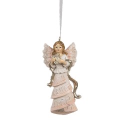 Clayre & Eef Christmas Ornament Angel 4x3x10 cm Pink Plastic