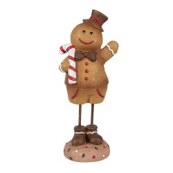 Clayre & Eef Kerstdecoratie Beeld Gingerbread man 10x8x23 cm Bruin Kunstleer Metaal