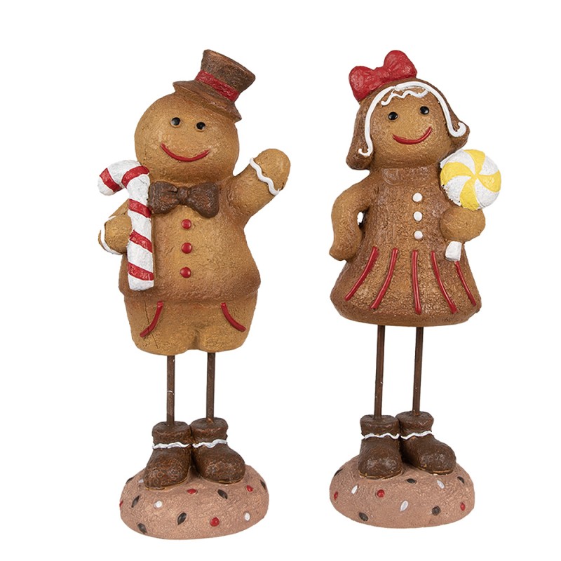 Clayre & Eef Weihnachtsdekorationsfigur Pfefferkuchenmann 10x8x23 cm Braun Kunstleder Metall