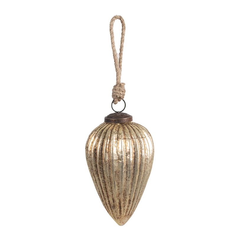 Clayre & Eef Christmas Bauble Ø 8x14 cm Gold colored Glass