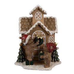 Clayre & Eef Gingerbread house met LED 15x10x18 cm Bruin Kunststof Beer