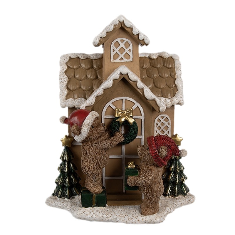 Clayre & Eef Lebkuchenhaus mit LED 15x10x18 cm Braun Kunststoff Bär