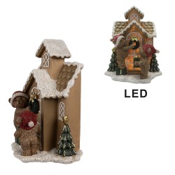 Clayre & Eef Gingerbread house met LED 15x10x18 cm Bruin Kunststof Beer