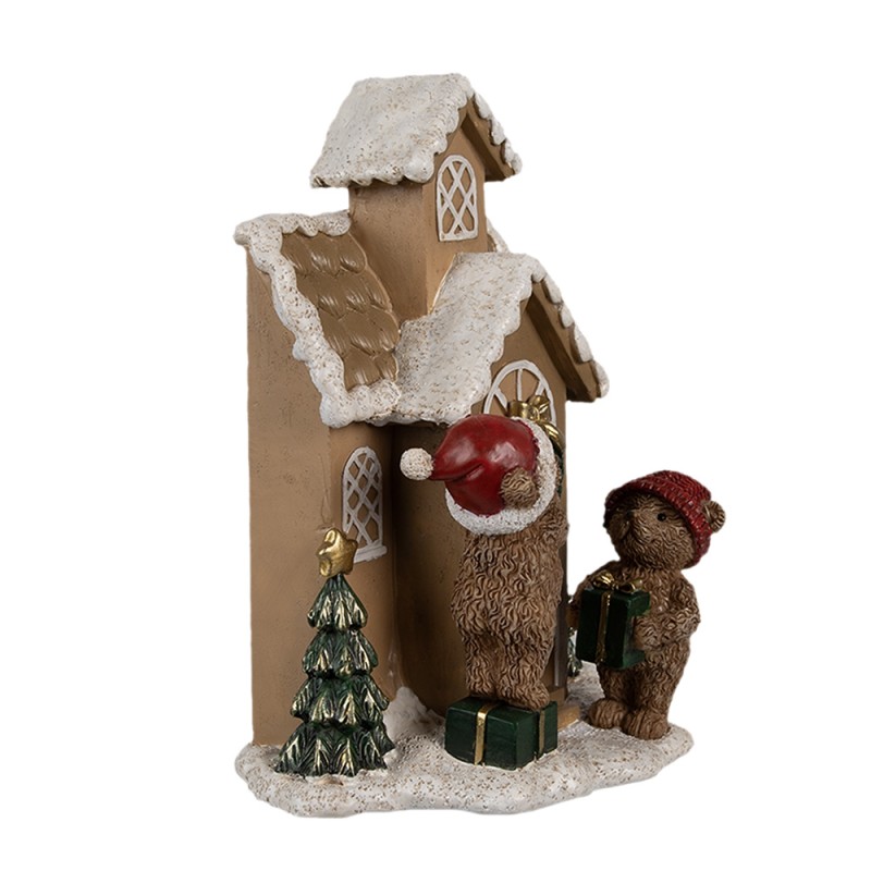 Clayre & Eef Gingerbread house with LED 15x10x18 cm Brown Plastic Bear