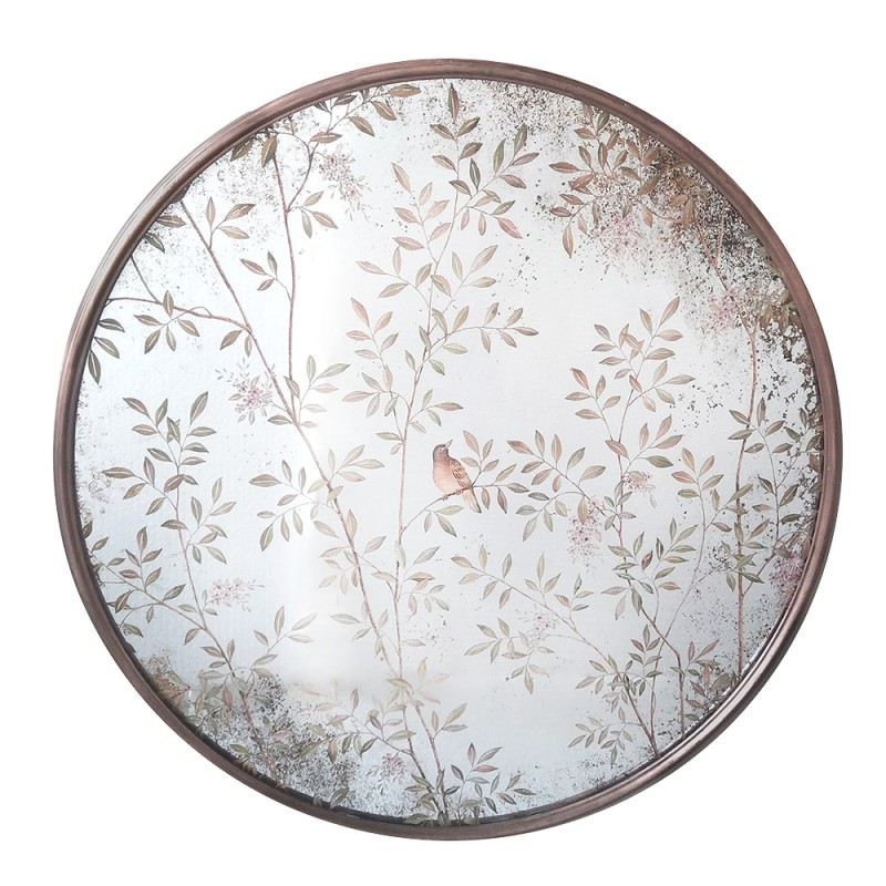 Clayre & Eef Mirror Ø 80x3 cm Copper colored Glass Metal Round Birds on Branches