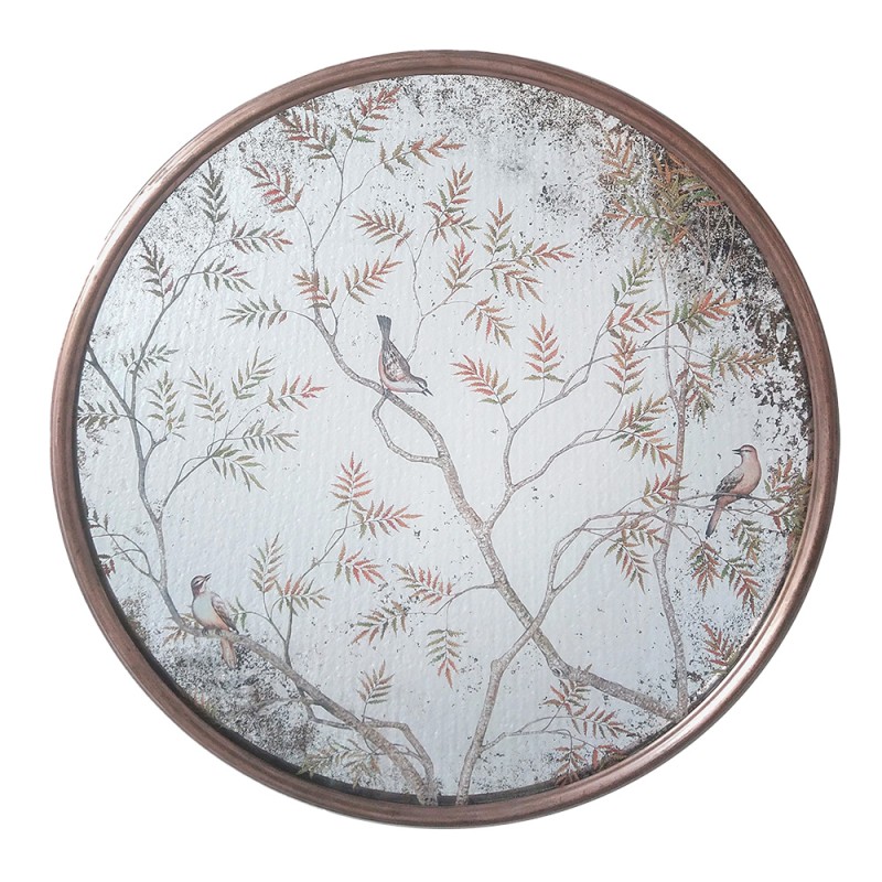 Clayre & Eef Mirror Ø 61x3 cm Copper colored Glass Metal Round Birds on Branches