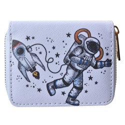 Clayre & Eef Brieftasche 11x9 cm Weiß Grau Kunststoff Astronaut