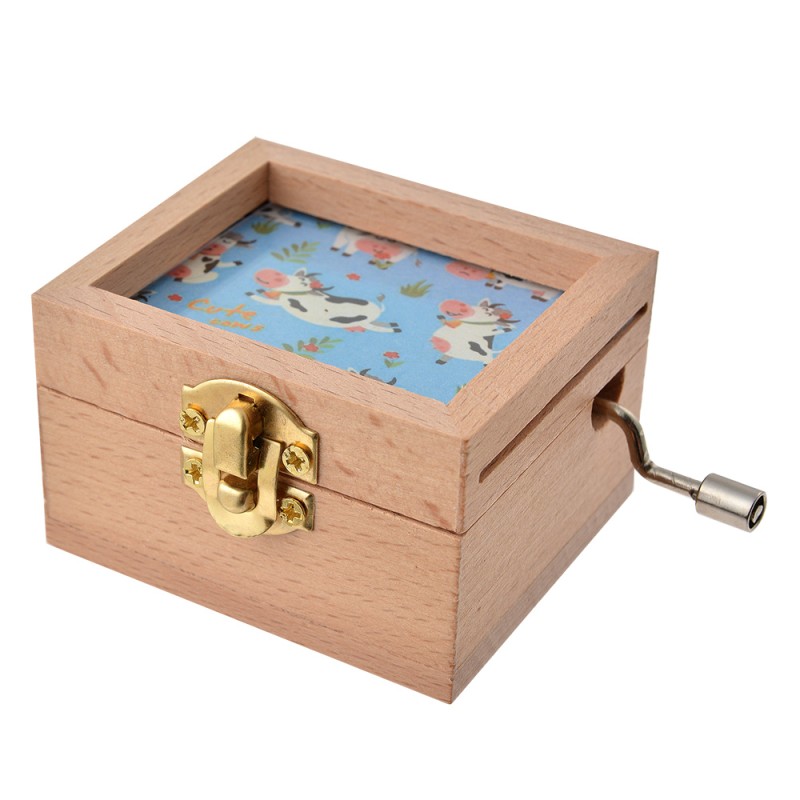 Clayre & Eef Music box 9x6x4 cm Blue Beige Wood