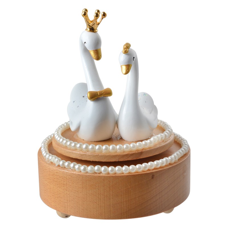 Clayre & Eef Boîte à musique Cygne Ø 11x15 cm Beige Bois