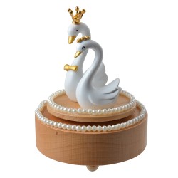 Clayre & Eef Music box Swan Ø 11x15 cm Beige Wood