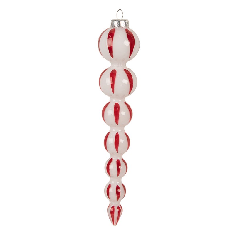 Clayre & Eef Weihnachtskugel Ø 4x18 cm Weiß Rot Glas