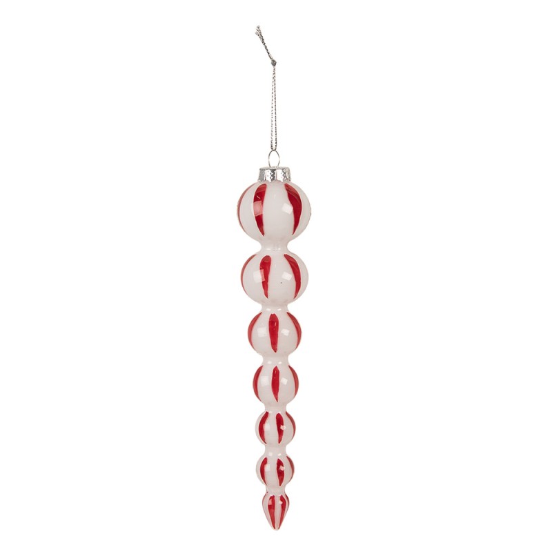 Clayre & Eef Christmas Bauble Ø 4x18 cm White Red Glass