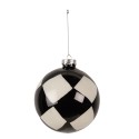 Clayre & Eef Christmas Bauble Ø 10x10 cm Black White Glass