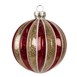 Clayre & Eef Kerstbal Ø 8x8 cm Rood Goudkleurig Glas