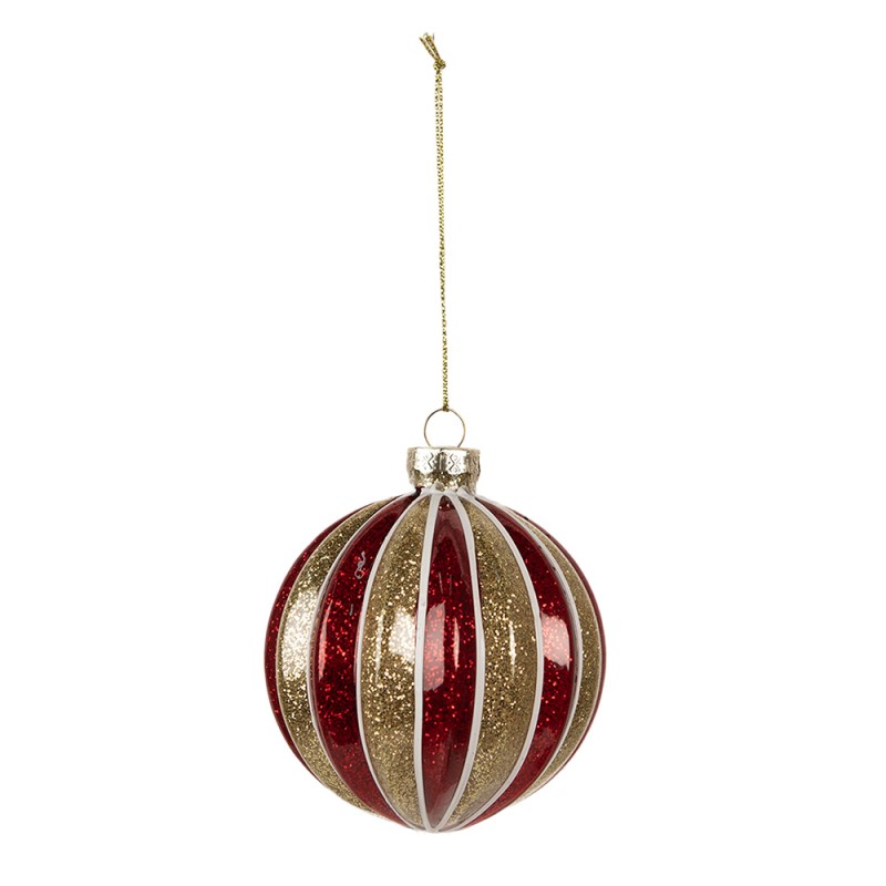 Clayre & Eef Kerstbal Ø 8x8 cm Rood Goudkleurig Glas