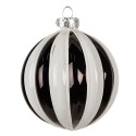 Clayre & Eef Christmas Bauble Ø 8x8 cm Black White Glass