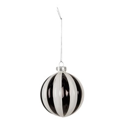 Clayre & Eef Christmas Bauble Ø 8x8 cm Black White Glass