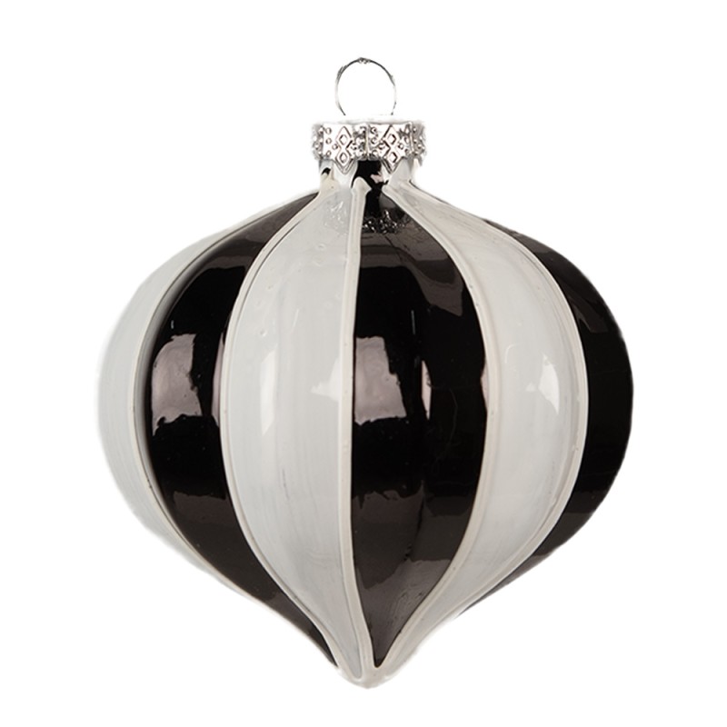 Clayre & Eef Boule de Noël Ø 8x9 cm Noir Blanc Verre