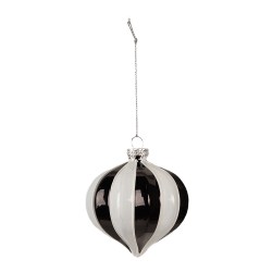 Clayre & Eef Christmas Bauble Ø 8x9 cm Black White Glass