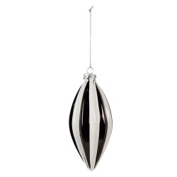 Clayre & Eef Christmas Bauble Ø 6x13 cm Black White Glass