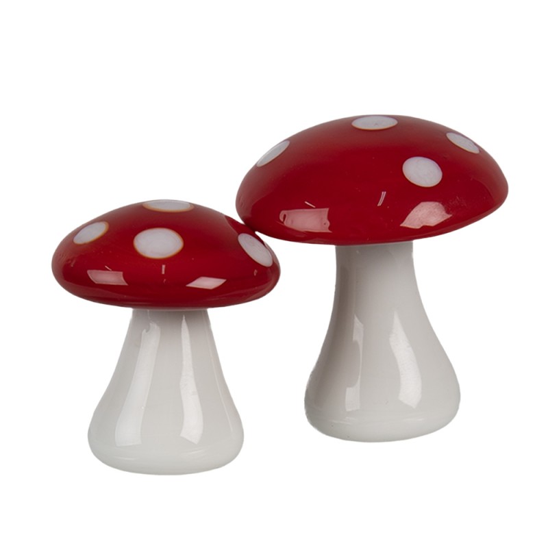 Clayre & Eef Figurine décorative Champignon Ø 3x3 cm Rouge Blanc Verre