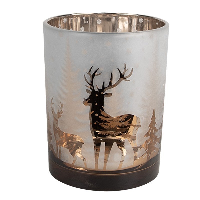 Clayre & Eef Tealight Holder Set of 3 White Gold colored Glass Deer