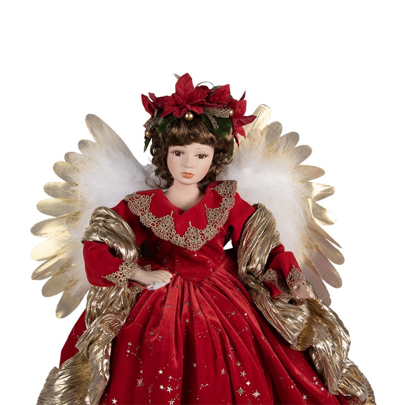 Clayre & Eef Statuetta decorativa di Natale Angelo 65 cm Rosso Plastica