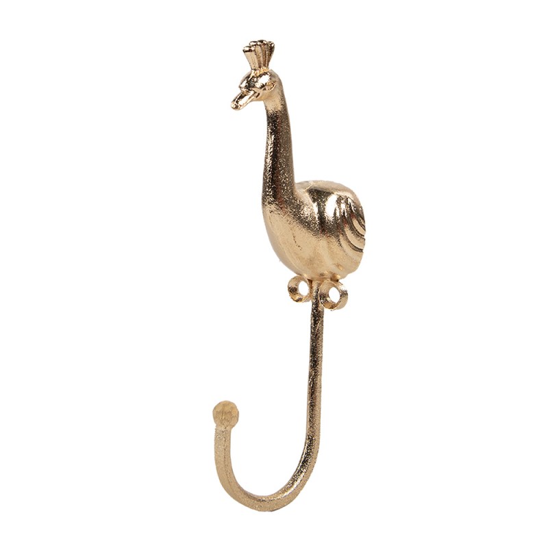 Clayre & Eef Wall Hook Peacock 5x3x14 cm Gold colored Iron