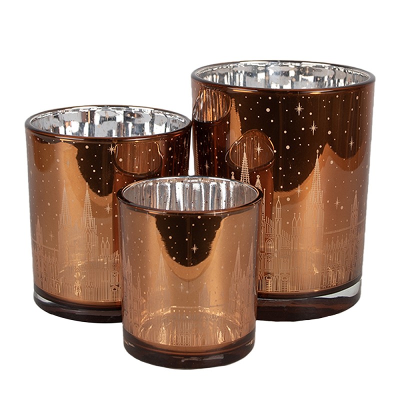 Clayre & Eef Porte-bougie set de 3 Marron Verre Maisons