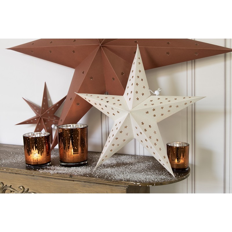 Clayre & Eef Tealight Holder Set of 3 Brown Glass Houses