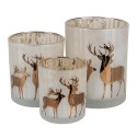 Clayre & Eef Tealight Holder Set of 3 White Gold colored Glass Deer