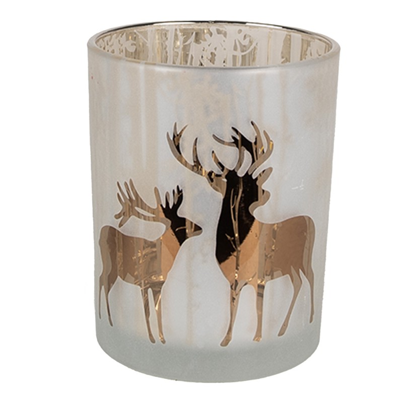 Clayre & Eef Tealight Holder Set of 3 White Gold colored Glass Deer