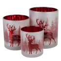 Clayre & Eef Porte-bougie set de 3 Blanc Rouge Verre Cerfs