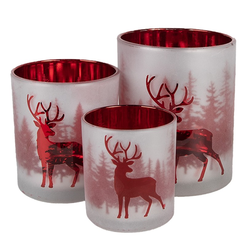 Clayre & Eef Tealight Holder Set of 3 White Red Glass Deer