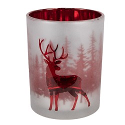 Clayre & Eef Tealight Holder Set of 3 White Red Glass Deer